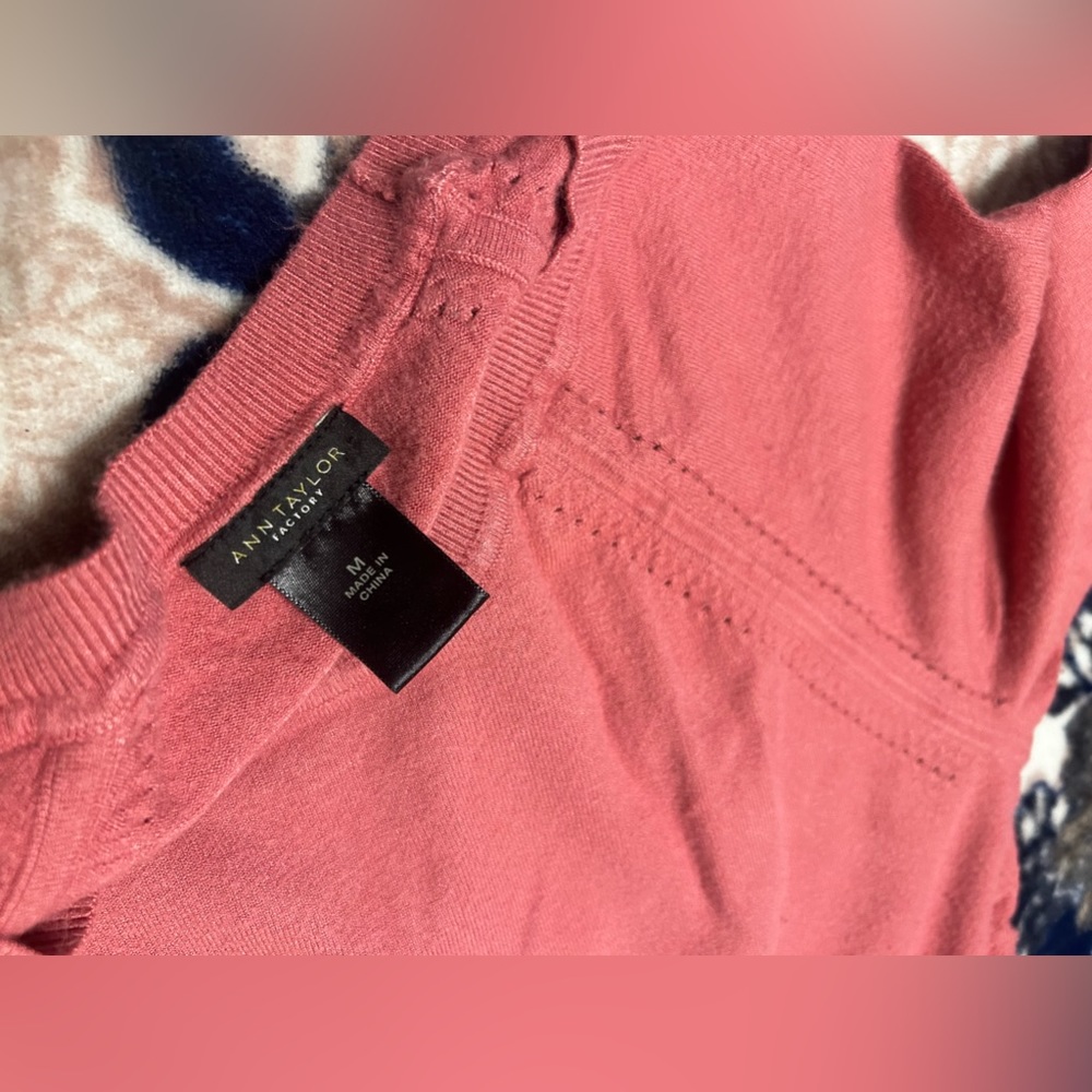 Ann Taylor pink/salmon colored lightweight sweater shirt. Size M.